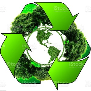 Recycle logo with tree and earth. Eco globe with recycle signs. (Elements of this 3d rendered image furnished by NASA)